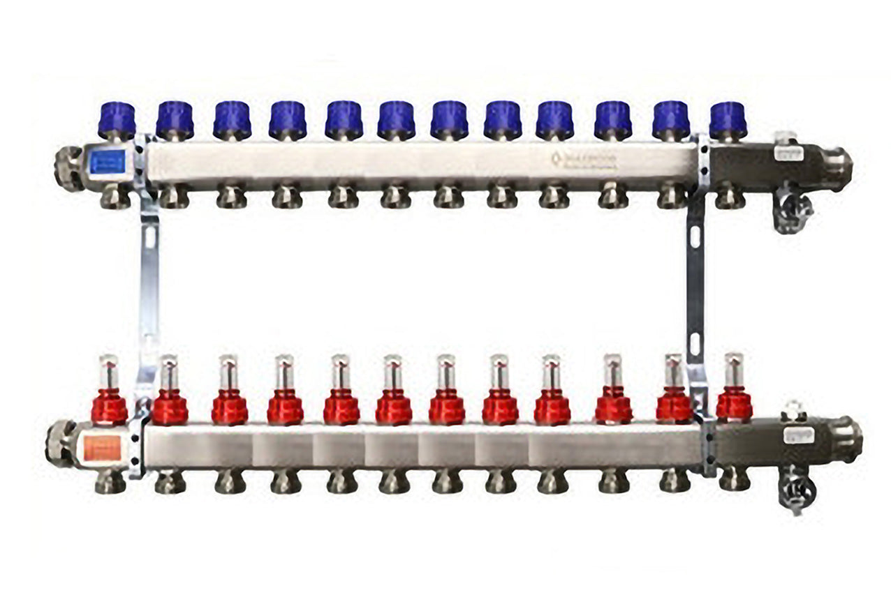 Distribuidor Calefacción Suelo Radiante - Acero Inoxidable, 4 Circuitos, Caudalímetro
