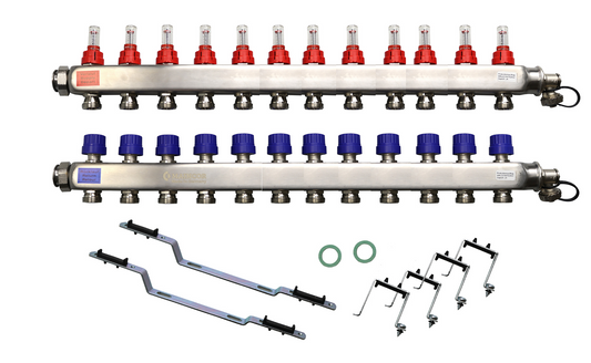 Manifold de acero inoxidable 1" con caudalímetro 12 salidas Maincor - komfort.market