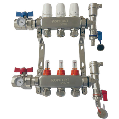 Manifold de acero inoxidable 1" completo KM 3 salidas Komfort Market - komfort.market